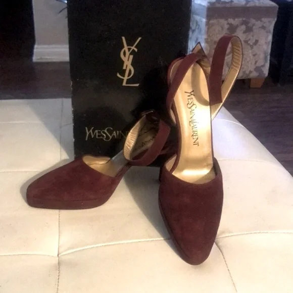 Vintage Yves Saint Laurent YSL Burgundy Suede Heels in Box - Size 7.5 - Picture 15 of 15